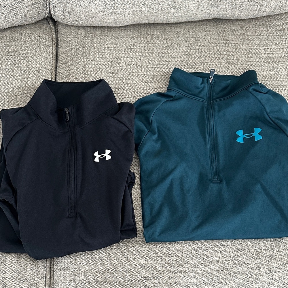 Under Armour Black and Teal Quarter-Zip Tops